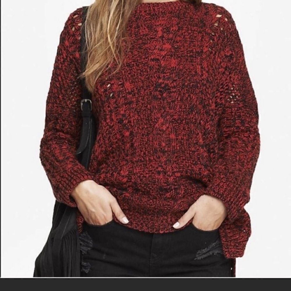 Express Red/Black Marled Chunky Knit Sweater Sz Xs